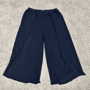 Vimmia Pants Womens Medium Wide Leg Crop Wrap Cotton USA Stretch Navy Blue